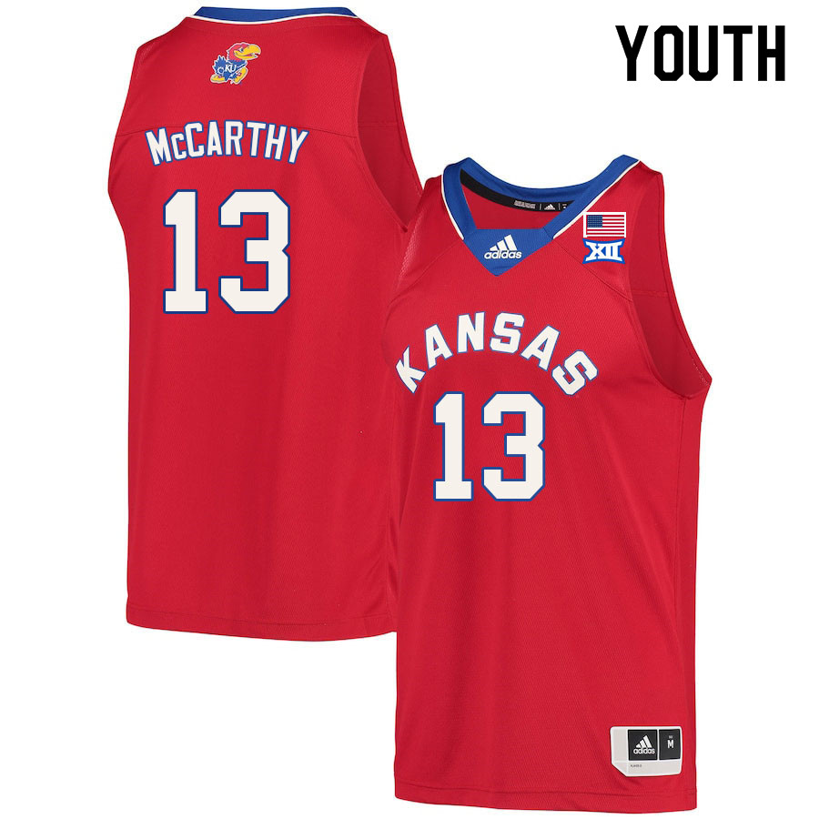 Youth #13 Charlie McCarthy Kansas Jayhawks College Basketball Jerseys Sale-Red